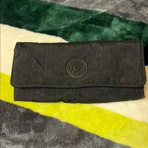 Kipling Black Nylon Trifold Wallet with Logo Patch